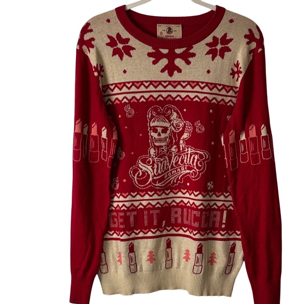 Christmas Sweater Suavecito Pomade Get It Rucca Skull Lipstick Snowflakes‎